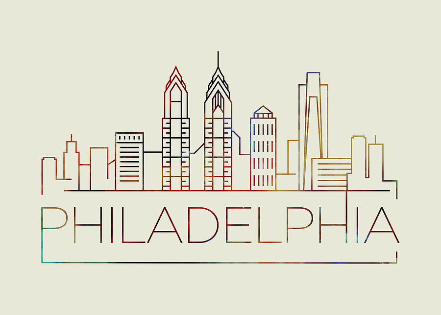 Philadelphia Mixed Media - Philadelphia Thin Line City Skyline Fun Colorful Art Series by Design Turnpike