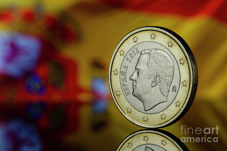Philip Felipe VI King of Spain Euro Coin with Spain Flag Blurred in the Background Photograph by Pablo Avanzini