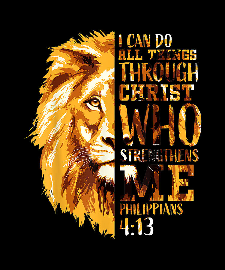 Philippians 4-13 Christian Bible Verse Gift Lion Men Husband Digital ...