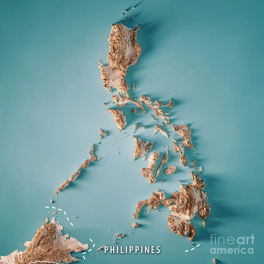 Philippines 3d Render Topographic Map Color Border Digital Art By Frank ...