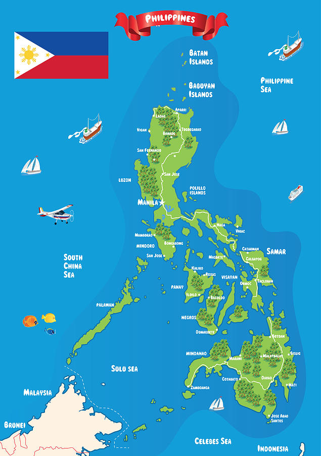 Philippines map and Flags Drawing by Drmakkoy