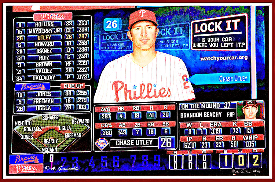 Philadelphia Phillies Scoreboard, Chase Utley, Second Baseman Photograph by A Macarthur Gurmankin