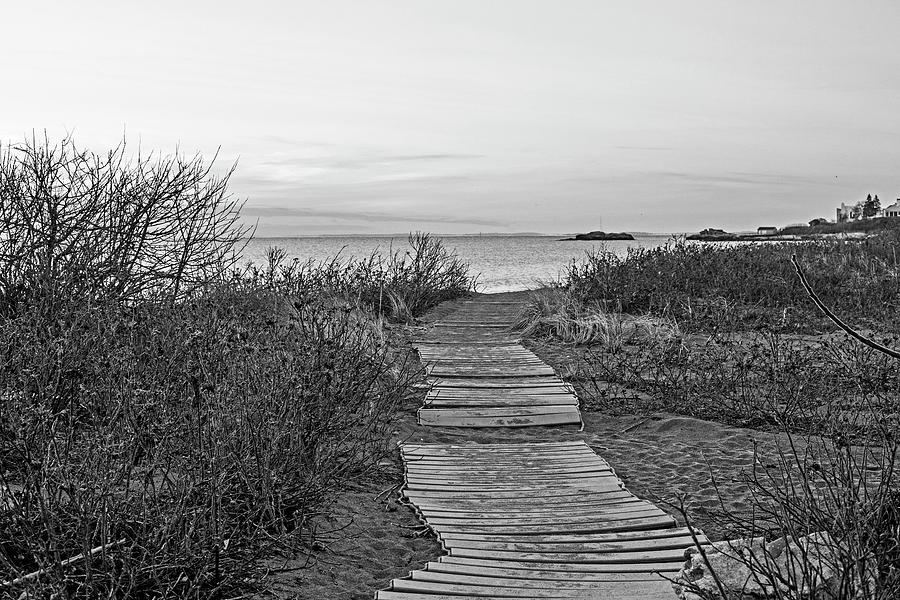 Phillips Beach Walkway at Sunrise Swampscott MA Black and White Photograph by Toby McGuire