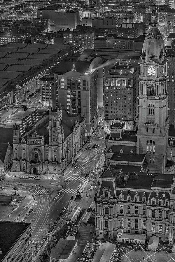 Philadelphia Skyline Photograph - Philly From Above BW by Susan Candelario