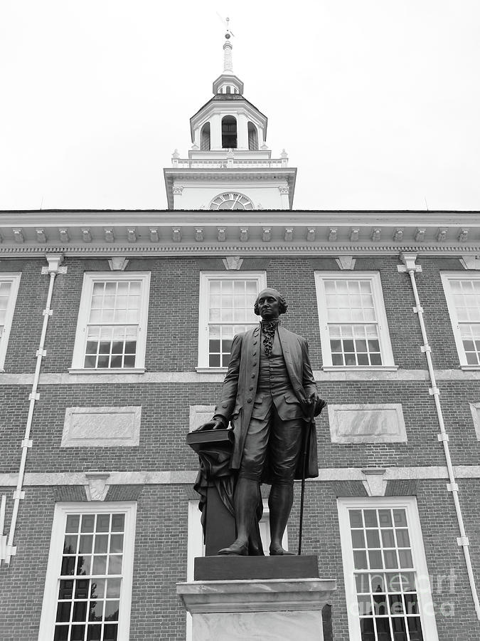 Philly Independence Hall Washington Statue Bw Photograph