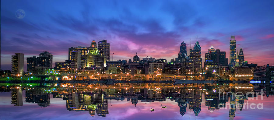 Skyline Photograph - Philly Night Panorama by David Zanzinger
