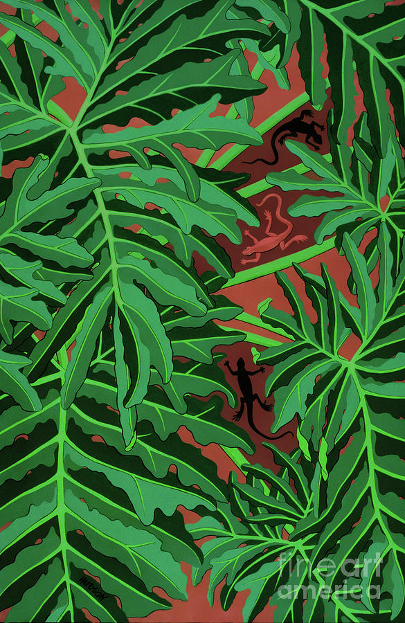 philodendron paintings - Lizard Leaves Painting by Sharon Hudson