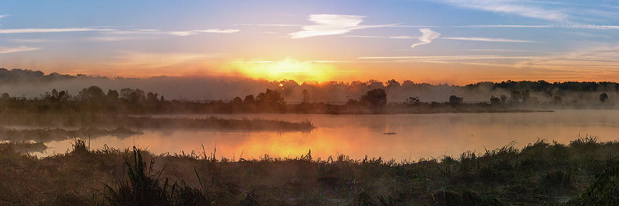 Phinizy Swamp Nature Park - Panoramic Steamy Sunrise Photograph by Steve Rich