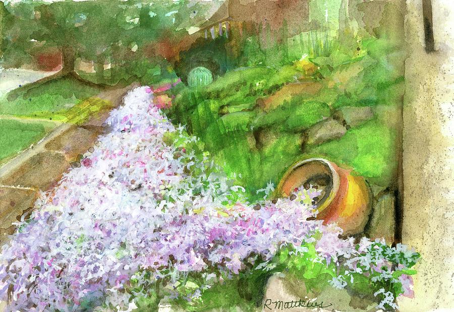 Garden Wall Painting - Phlox on garden wall by Rebecca Matthews