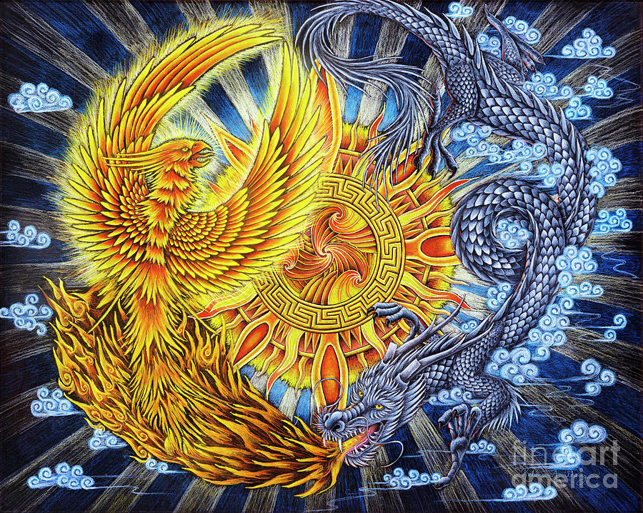 Phoenix and Dragon Pastel by Rebecca Wang