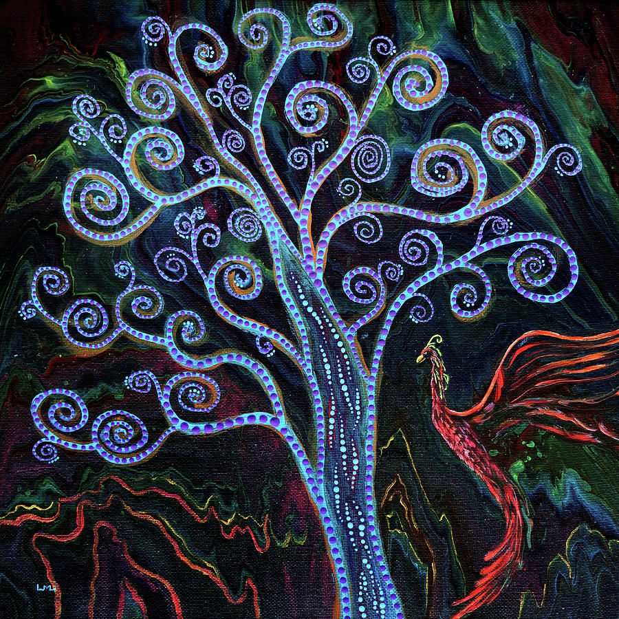 Phoenix and Tree of Life Painting by Laura Iverson