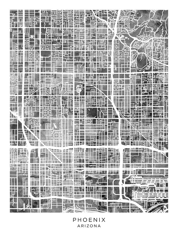 Phoenix Arizona City Map #38 Digital Art by Michael Tompsett