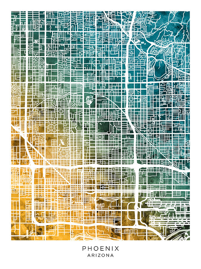 Phoenix Arizona City Map #40 Digital Art by Michael Tompsett
