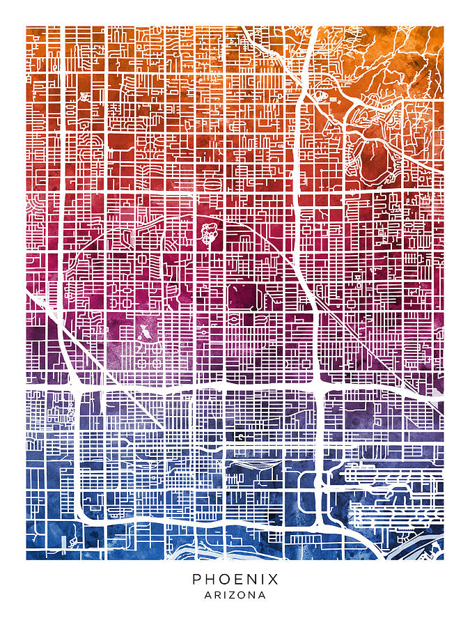 Phoenix Arizona City Map #41 Digital Art by Michael Tompsett
