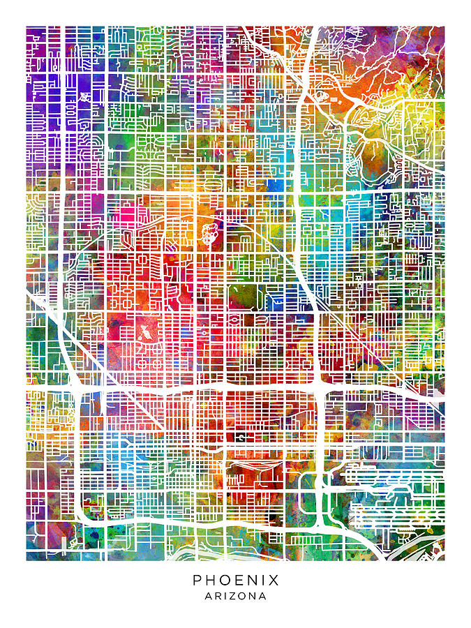 Phoenix Arizona City Map #93 Digital Art by Michael Tompsett