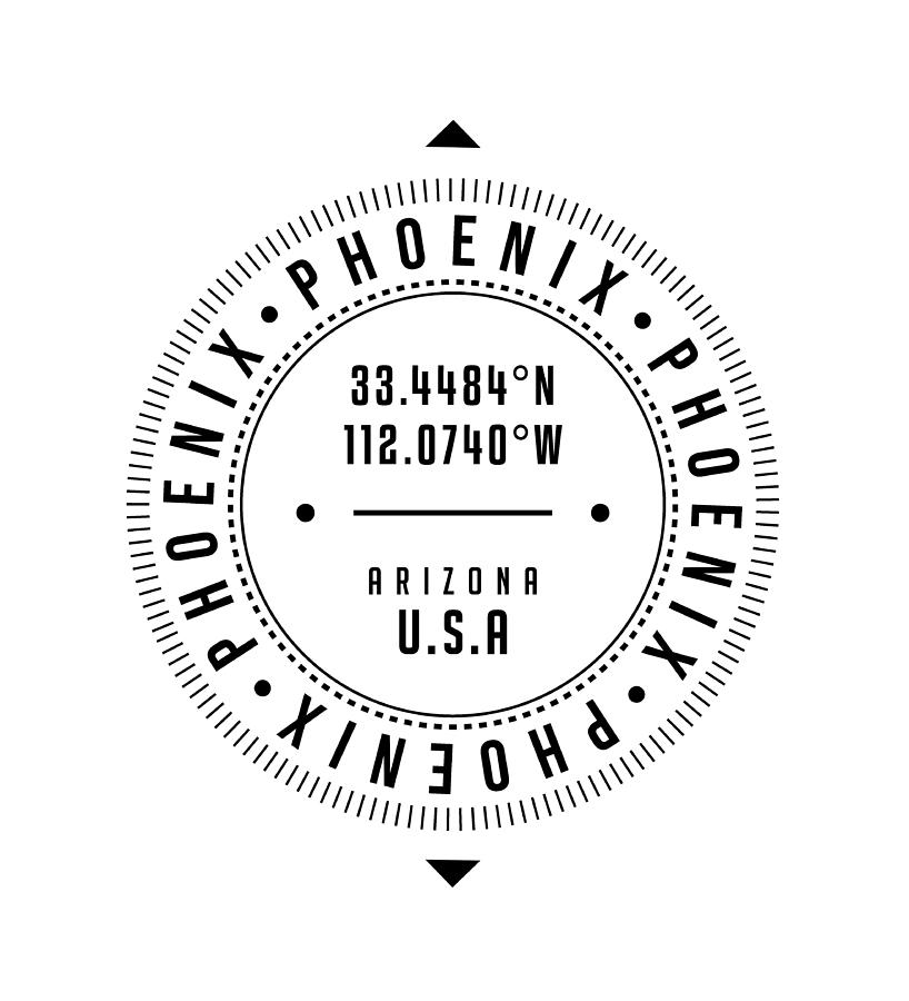 Phoenix, Arizona, USA - 1 - City Coordinates Typography Print - Classic, Minimal Digital Art by Studio Grafiikka