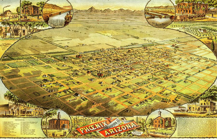 Phoenix Arizona Vintage Map 1885 Drawing by Joseph S Giacalone