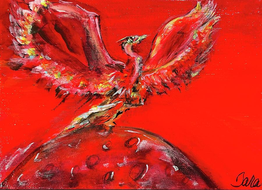 Taras Red Phoenix Rising Painting by Tara Dunbar