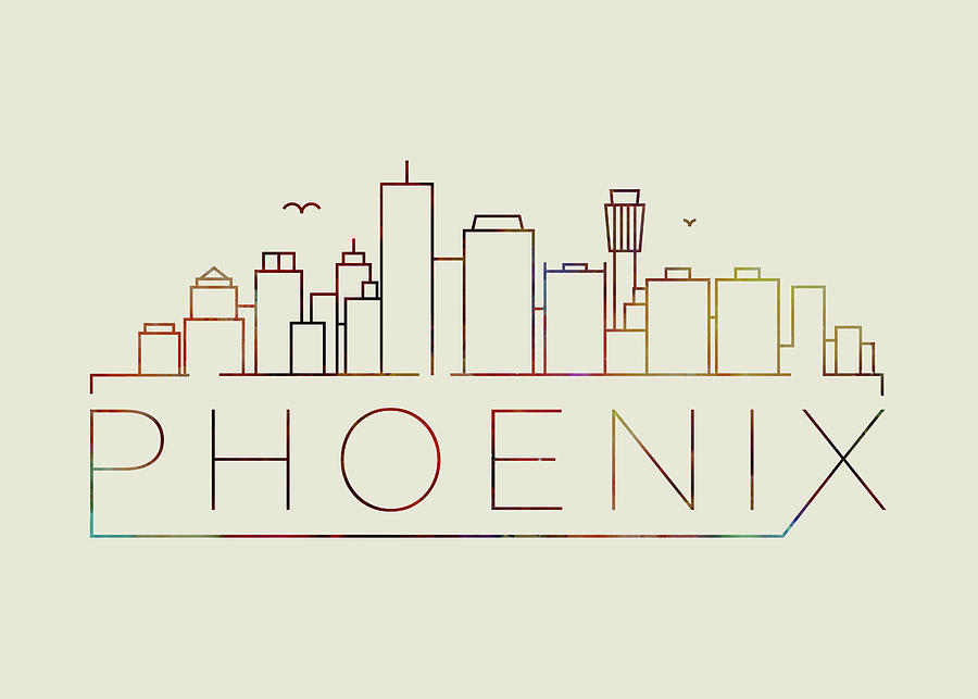 Phoenix Thin Line City Skyline Fun Colorful Art Series Mixed Media by ...