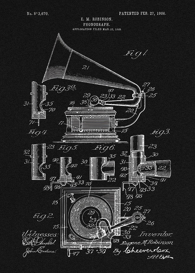 Blackfriday Painting - Phonograph Patent Poster by Dominic Hannah