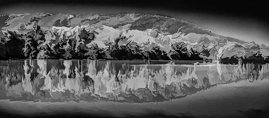 Photo art of a lake reflection in black and white Photograph by Alan Goldberg