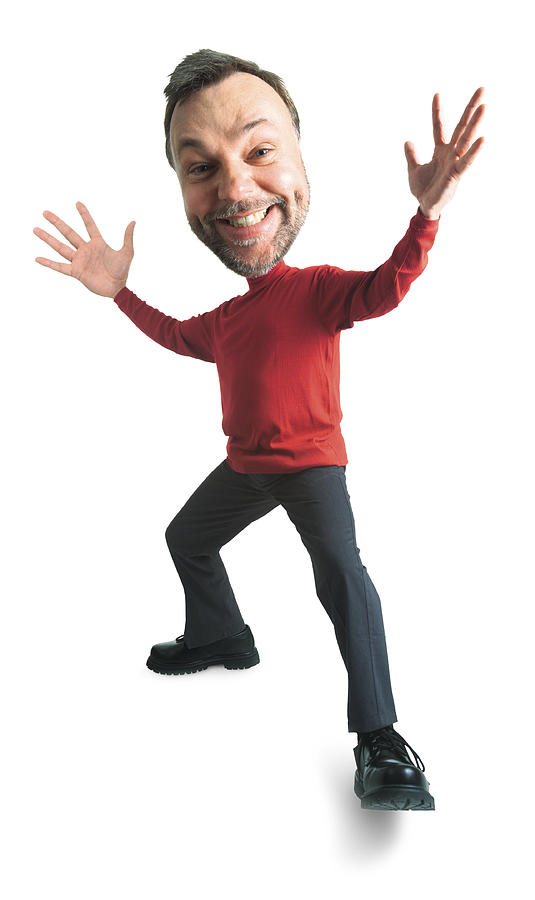 Photo Caricature Of A Caucasian Man In A Red Turtleneck As He Throws His Arms Out In Surprise Photograph by Photodisc