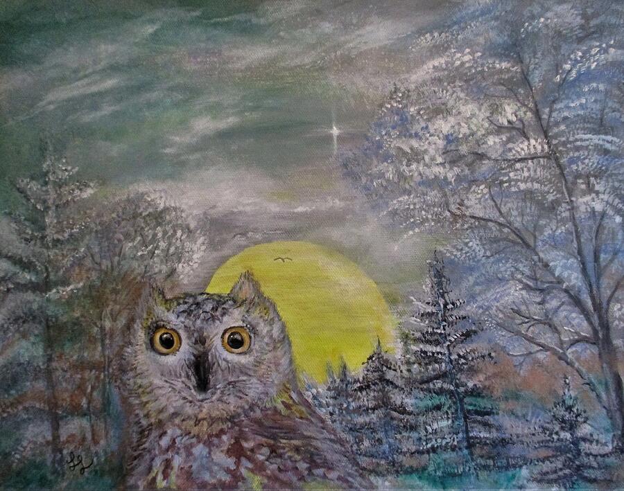 Moon Owl North Star Painting by Lynn Raizel Lane
