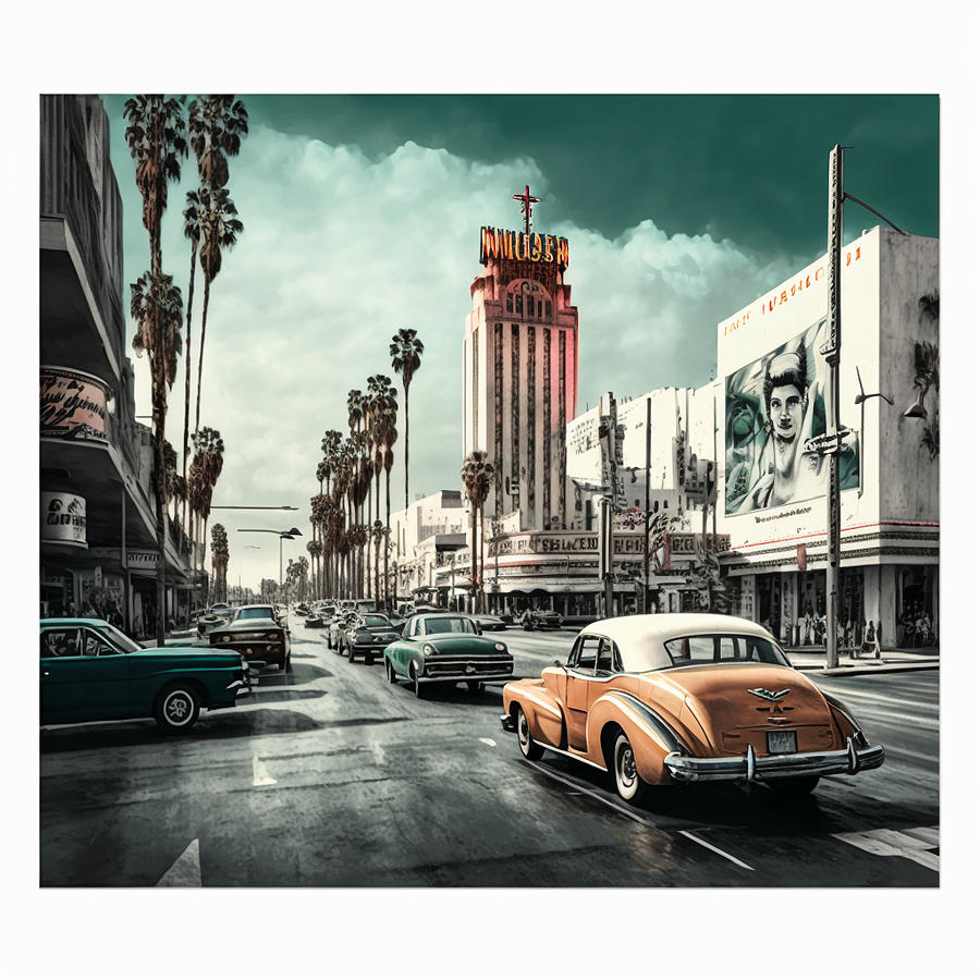 Photograph  of  Hollywood  blvd  in  the  year  by Asar Studios Digital Art by Celestial Images