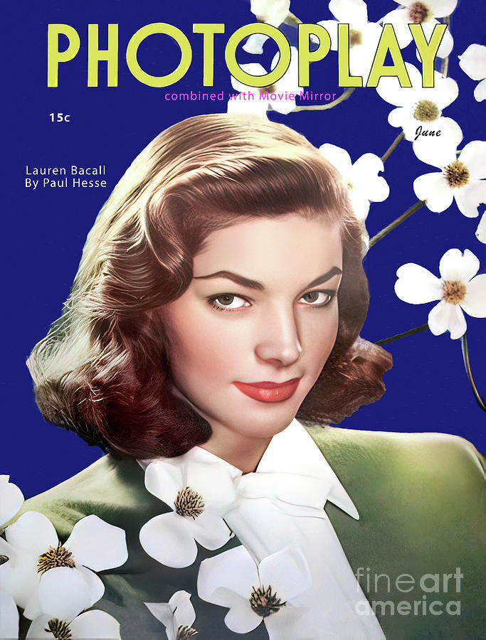 Photoplay Magazine 1945 Vintage Cover with Lauren Bacall Photograph by Carlos Diaz