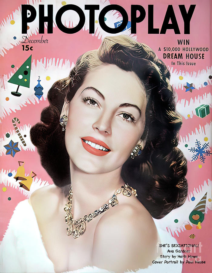 Photoplay Magazine 1948 Vintage Cover with Eva Gardner Photograph by Carlos Diaz