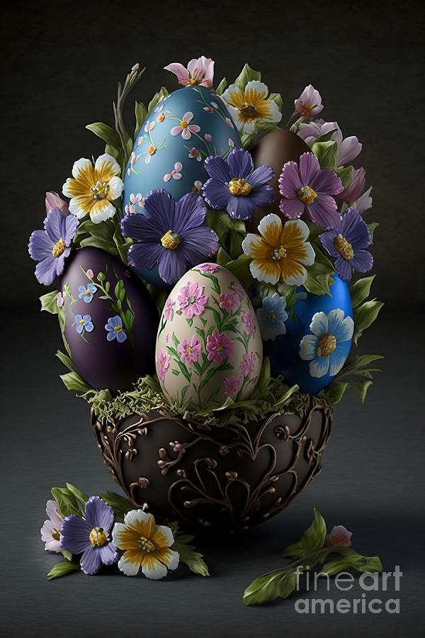 Easter Digital Art - Photorealistic Easter Splendor, Egg Bouquet Exuding Springs Beauty by Jeff Creation
