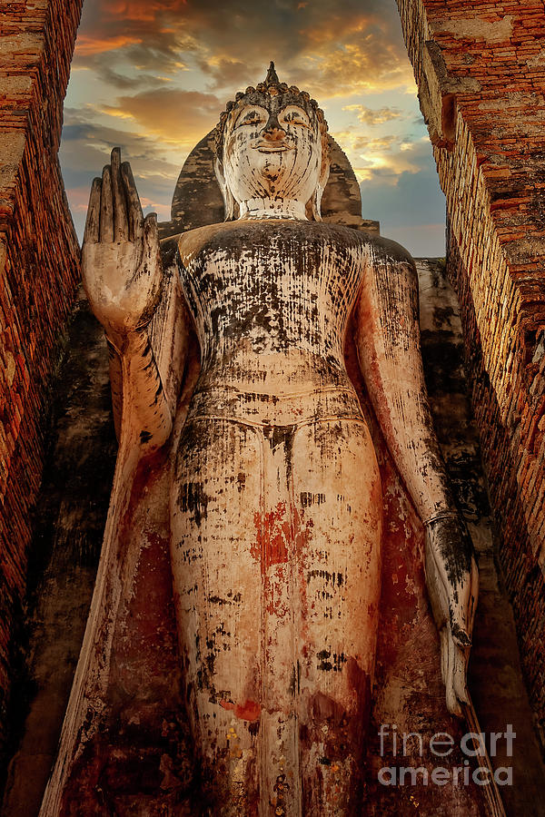 Buddha Photograph - Phra Attharot Sukhothai Historical Park Thailand by Adrian Evans