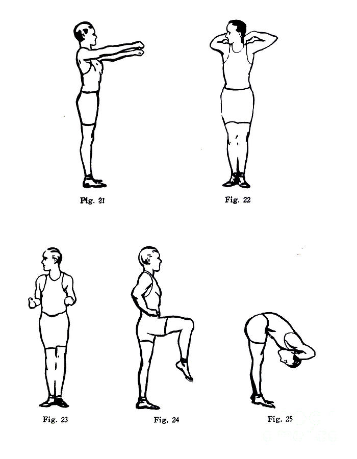 Physical exercises line art f6 Drawing by Historic Illustrations Pixels