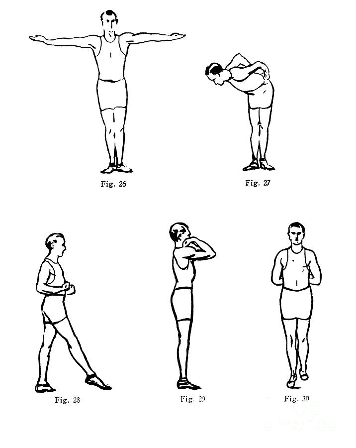 Physical exercises line art f7 Drawing by Historic Illustrations - Fine ...