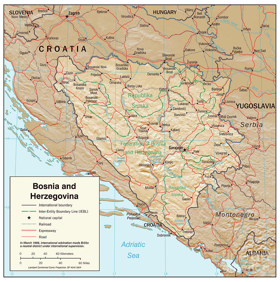 Physiographic Map Of Bosnia And Herzegovnia, 2002 Drawing By Granger 