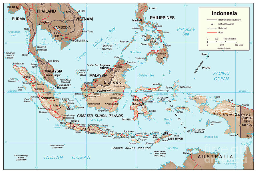 Physiographic Map Of Indonesia, 2002 Drawing by Granger