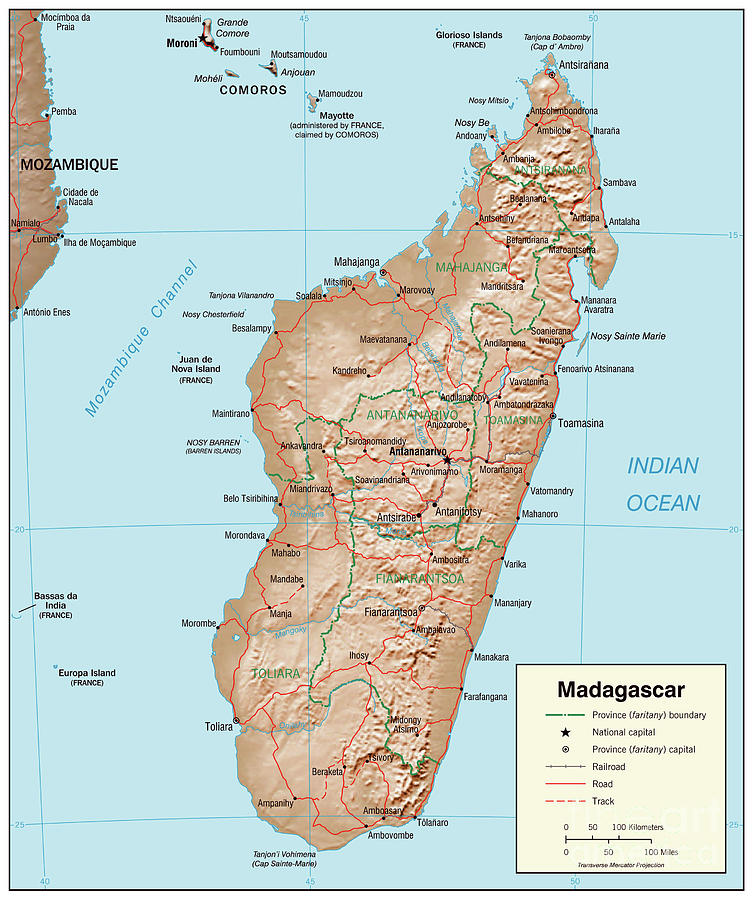 Physiographic Map Of Madagascar, 2003 Drawing by Granger