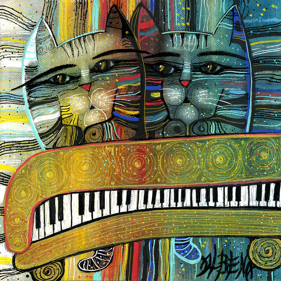Piano cats Painting by Albena Vatcheva