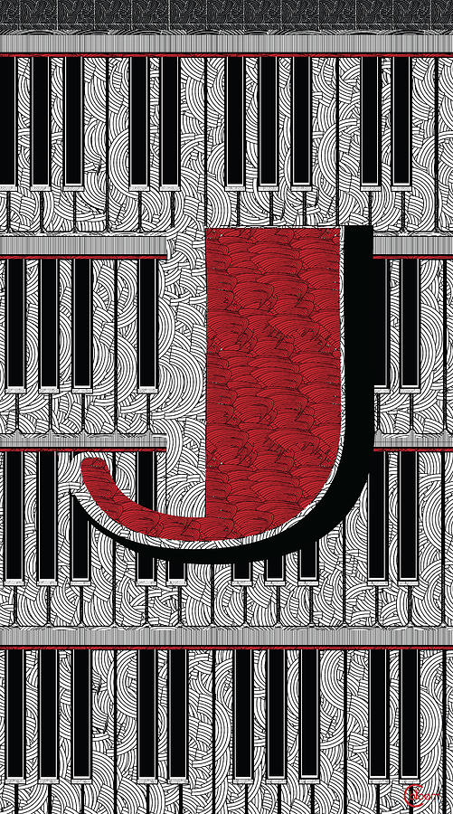 Piano Deco Monogram J Drawing by Cecely Bloom