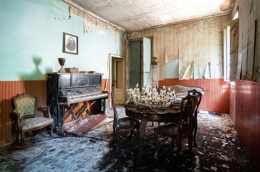 Piano in Abandoned Living Room Photograph by Roman Robroek