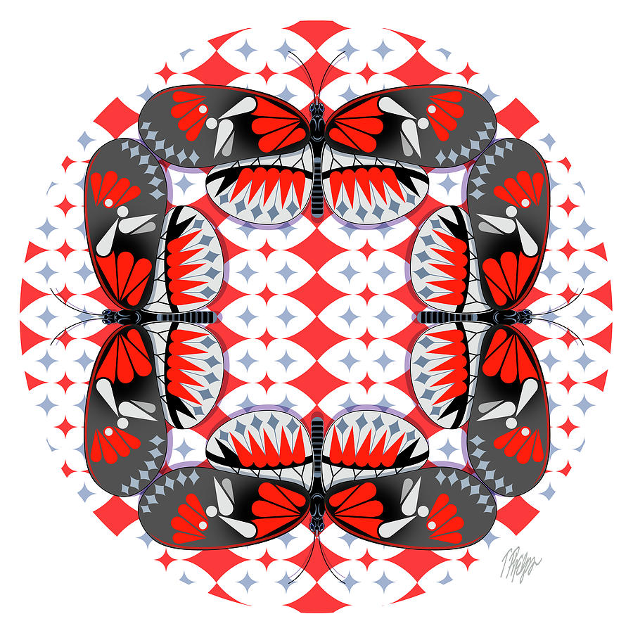 Piano Key Butterfly Red Diamond #1 Mandala Digital Art by Tim Phelps