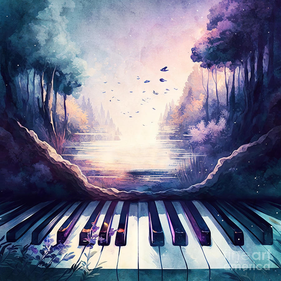 Piano keyboard abstract painting with fairytale nature, generative ai Photograph by Michal Bednarek