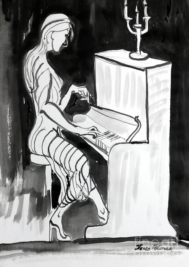Piano Player And Candles Drawing by James McCormack