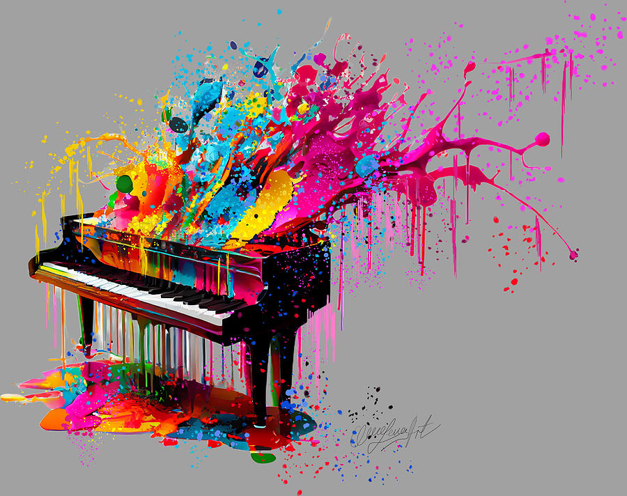 Piano, the Music Culmination in Color  Digital Art by Lena Owens - OLena Art Vibrant Palette Knife and Graphic Design