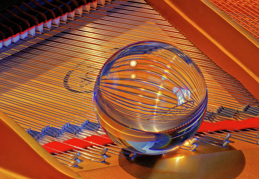 PianoScape #1 - Grand Piano strings through crystal ball Photograph by Peter Herman