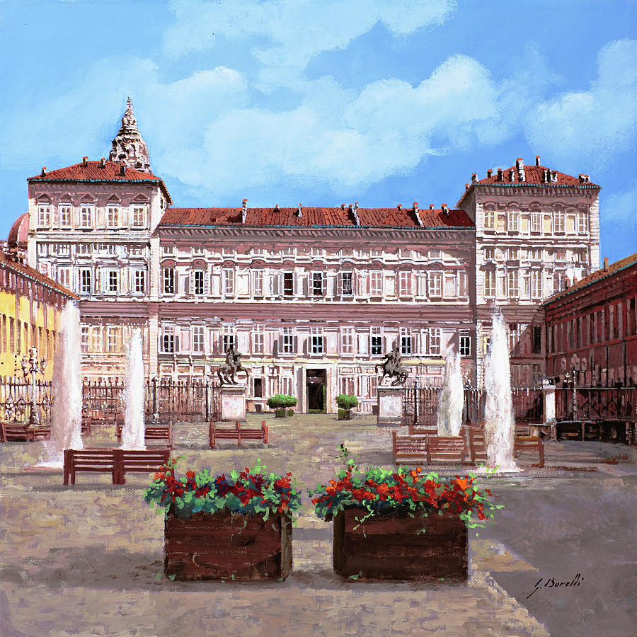 Wine Painting - piazza Castello by Guido Borelli