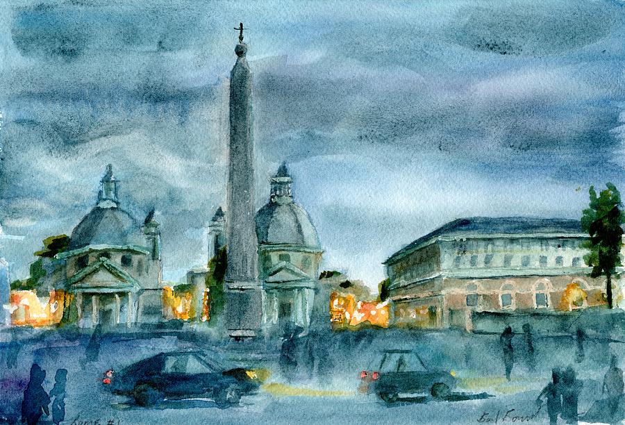 Piazza del Popolo Rome at Dusk Painting by David Dorrell