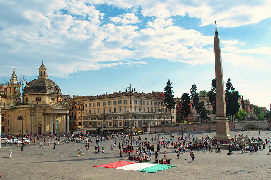 Piazza di Popolo with Italian Flag Photograph by Matthew DeGrushe