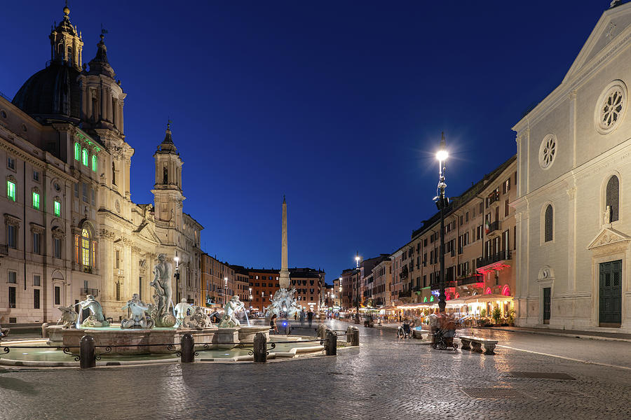 Piazza Navona Square At Night In Rome Photograph by Artur Bogacki