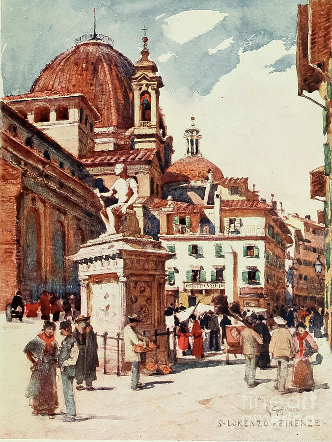Piazza S. Lorenzo, With The Statue Of Giovanni Delle Bande Nere N2 Drawing
